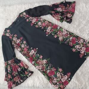 INC International Concepts Women's Floral Pleated Bell Sleeves Tunic